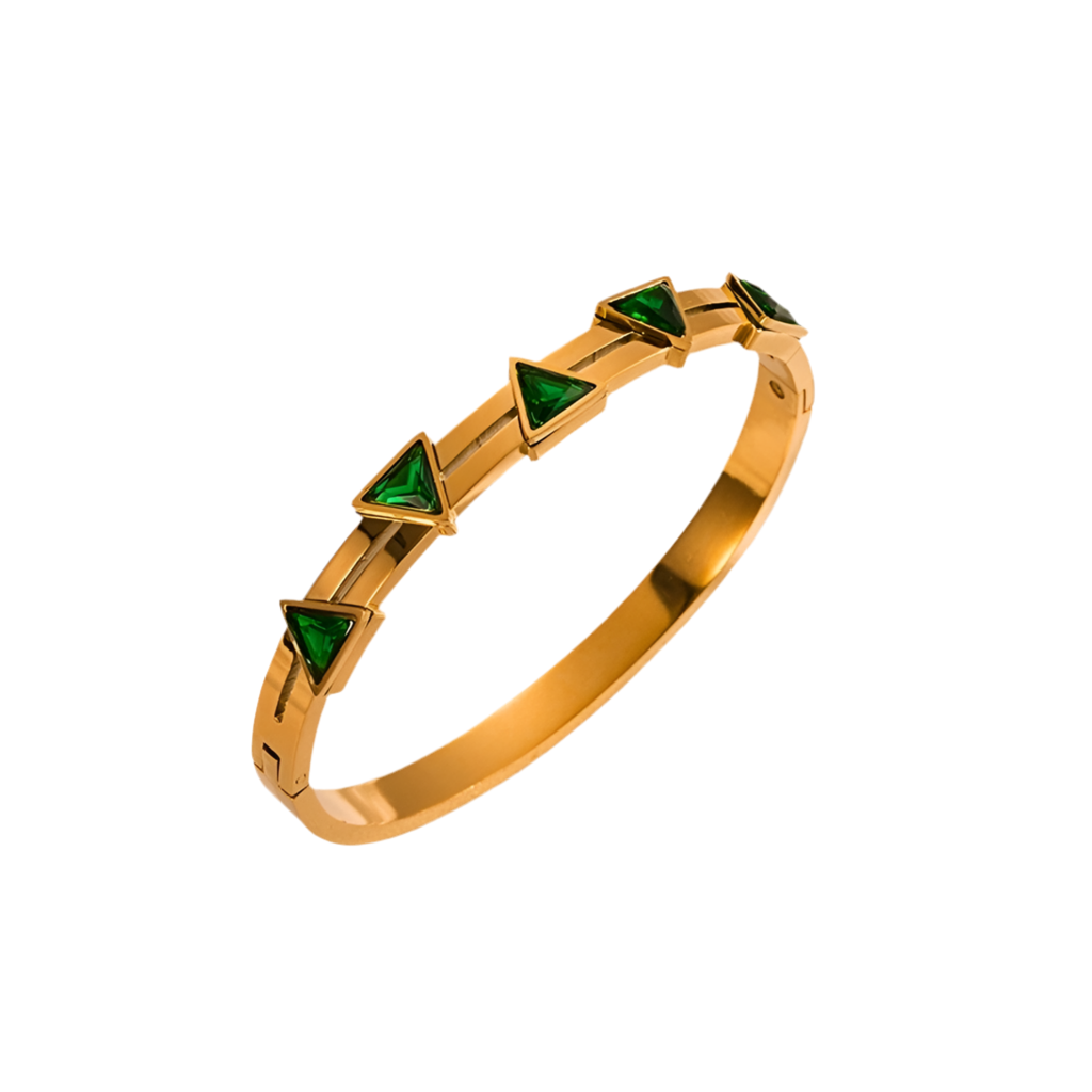 Coloured crystal top shape gold plated zircon bangle
