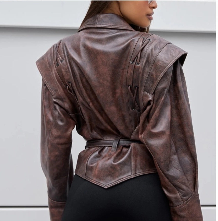 Tie Leather Casual Jacket