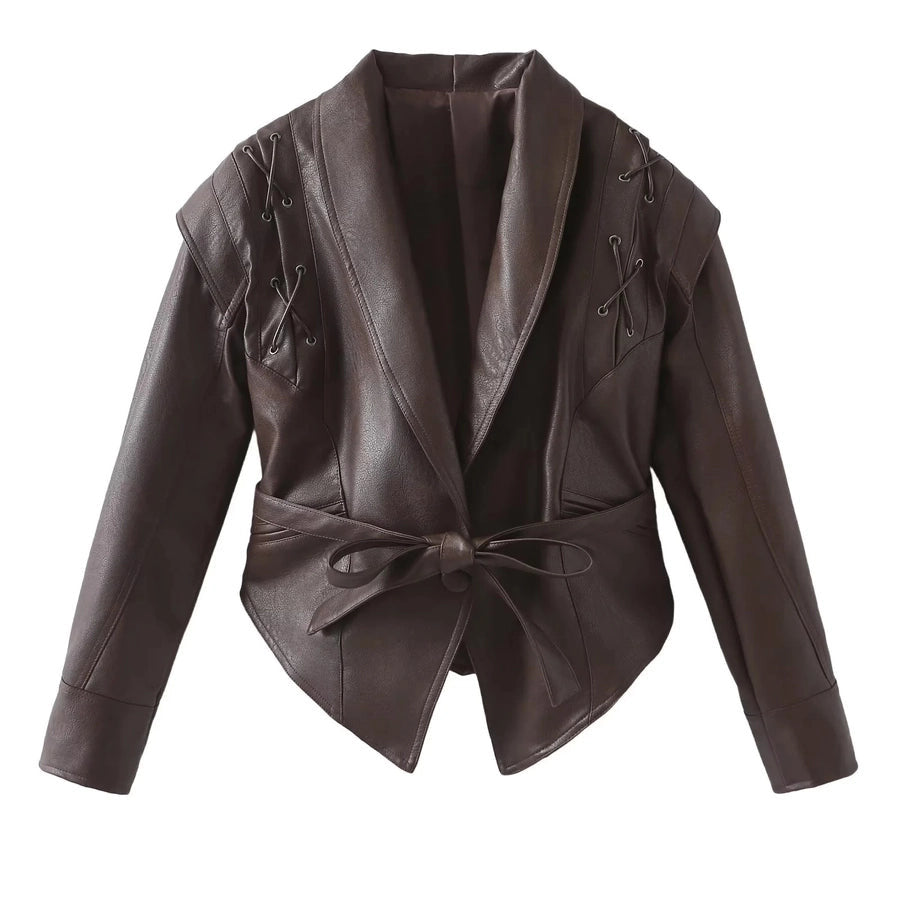 Tie Leather Casual Jacket