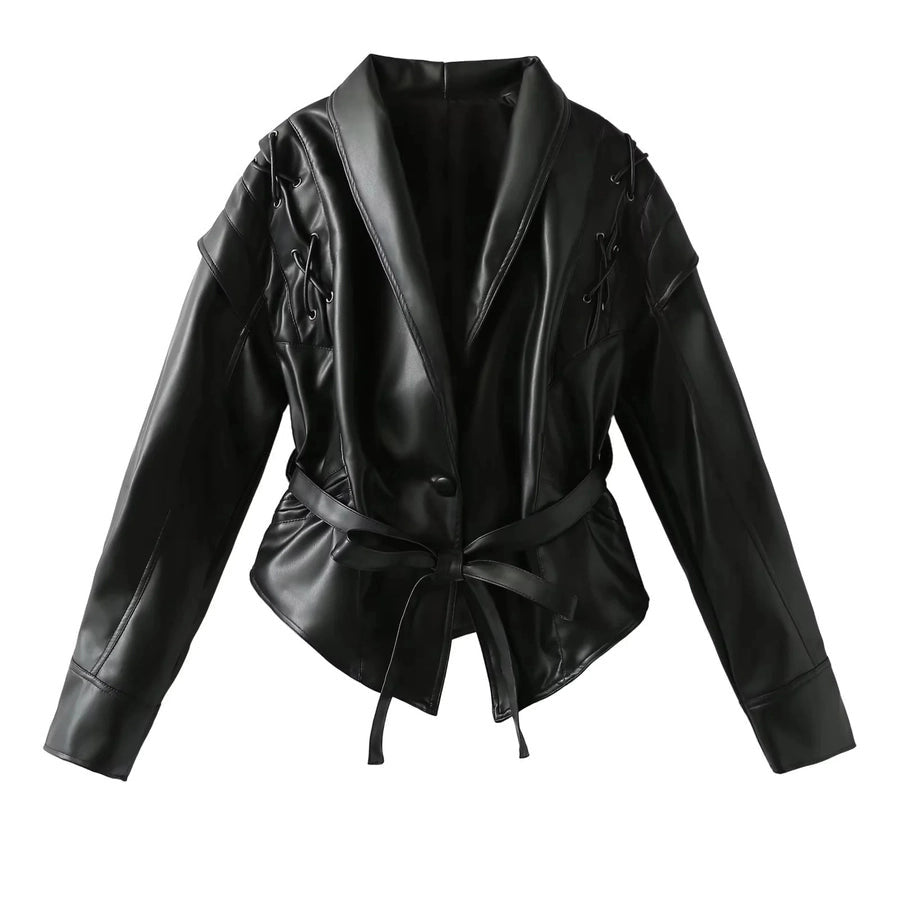 Tie Leather Casual Jacket