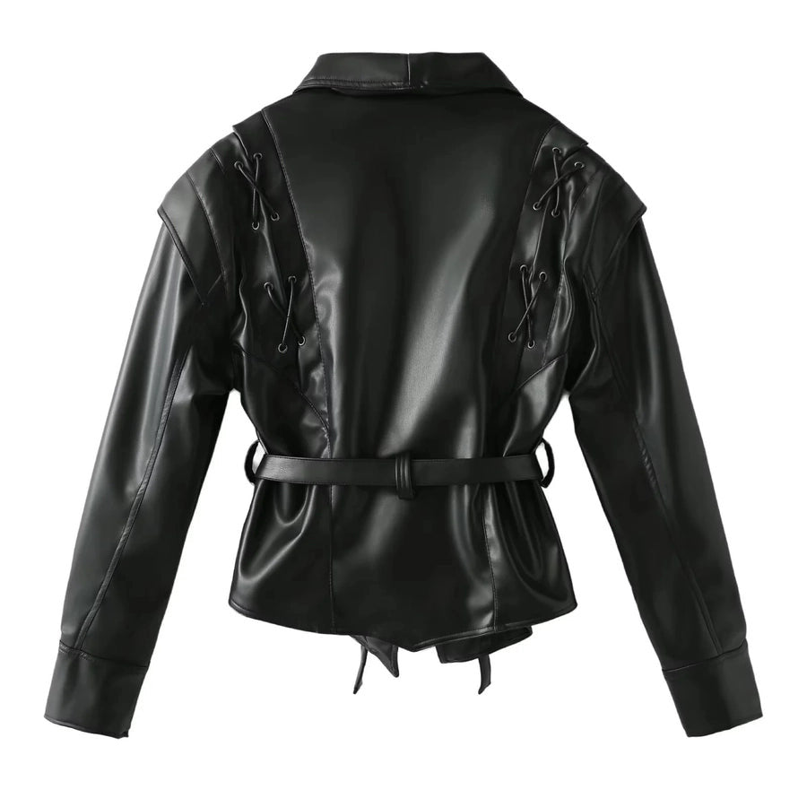 Tie Leather Casual Jacket