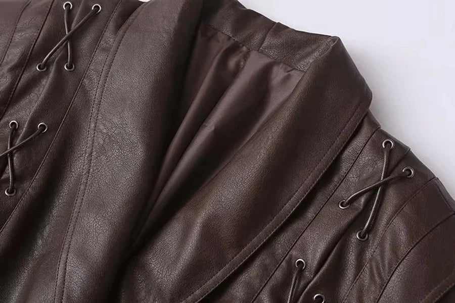Tie Leather Casual Jacket