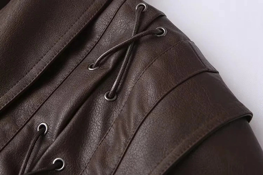 Tie Leather Casual Jacket