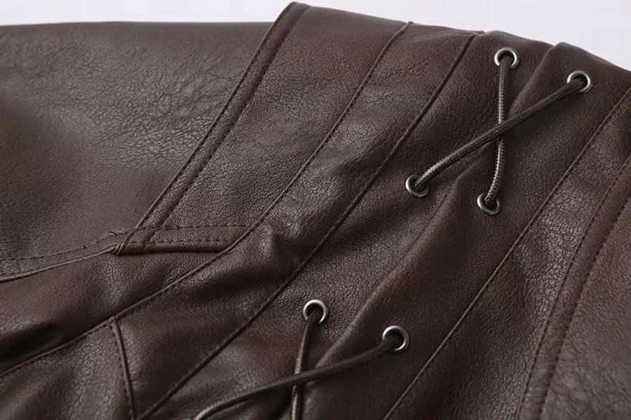 Tie Leather Casual Jacket