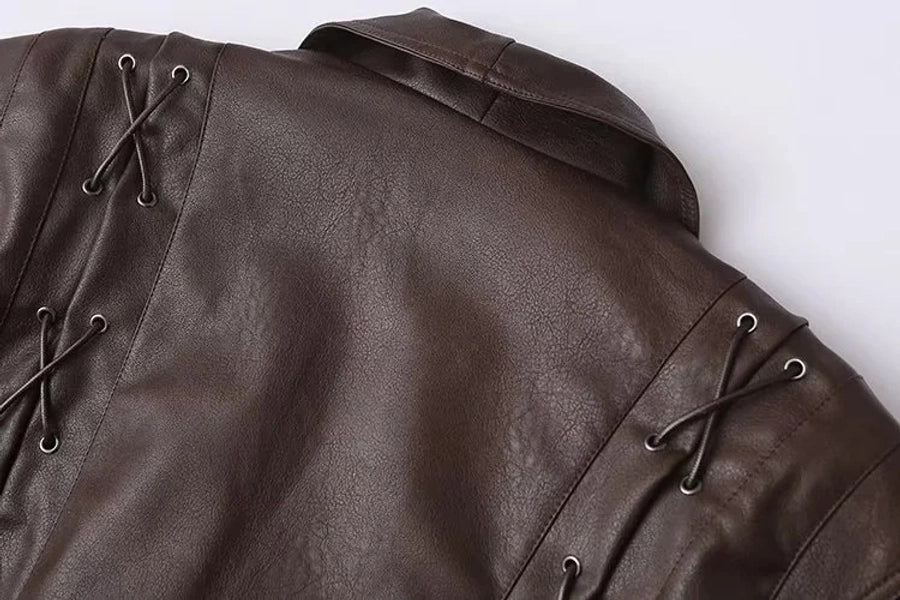 Tie Leather Casual Jacket