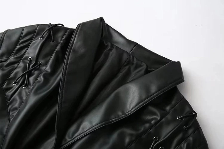 Tie Leather Casual Jacket