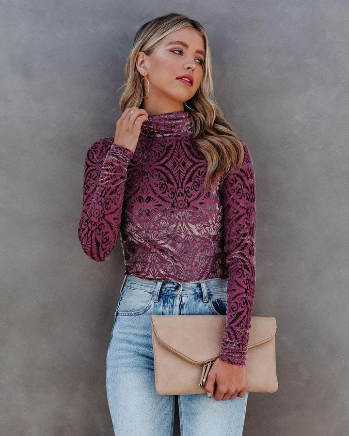 Long Sleeve High Neck Printed Cardigan