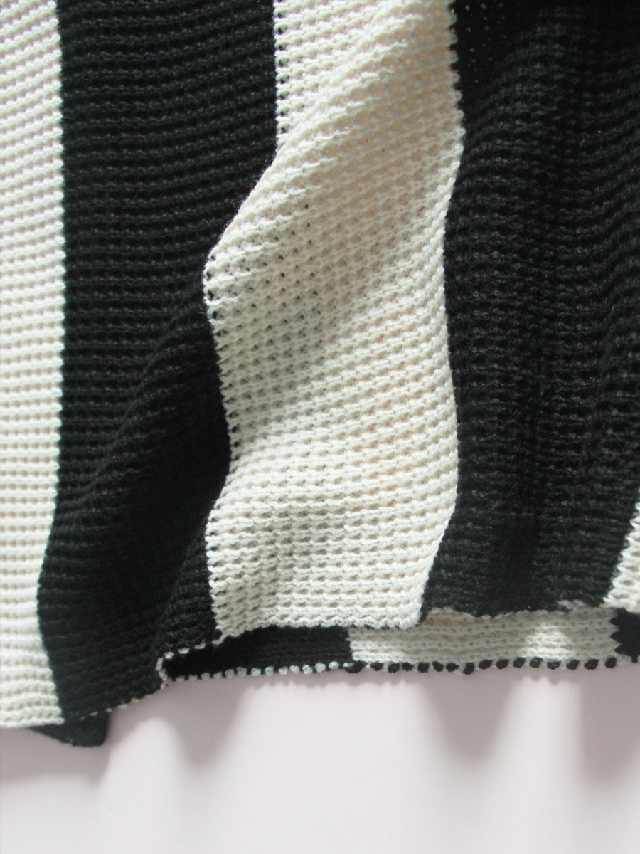 Long Sleeve Contrast Rib-Knit Striped Cardigan