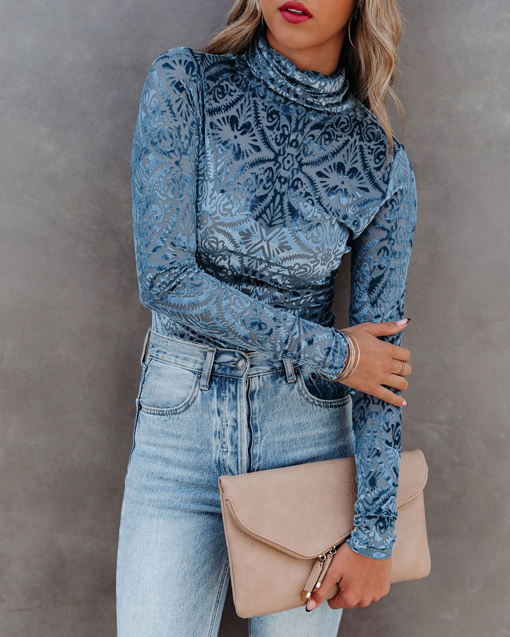 Long Sleeve High Neck Printed Cardigan