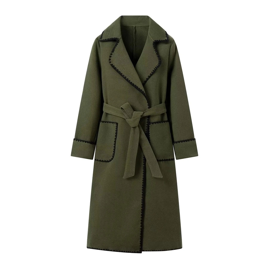 Warm long-sleeved lapel woolen lace-up jacket
