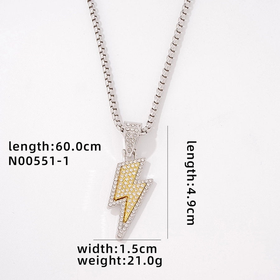 Lightning rhinestone plated pendant necklace