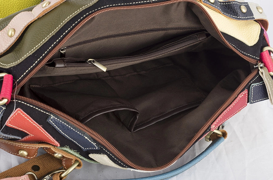 Geometric Leather Pattern Colour Contrast Shoulder Crossbody Hand Bag