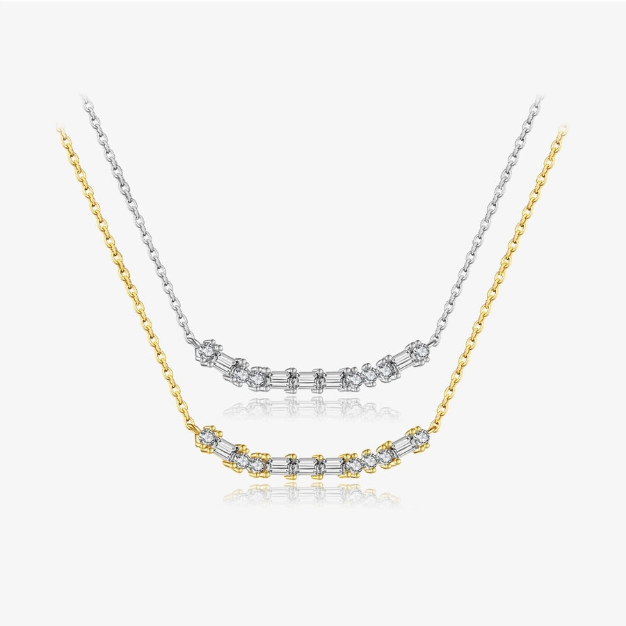 S925 Sterling Silver Rectangular Zircon Pendant Necklace