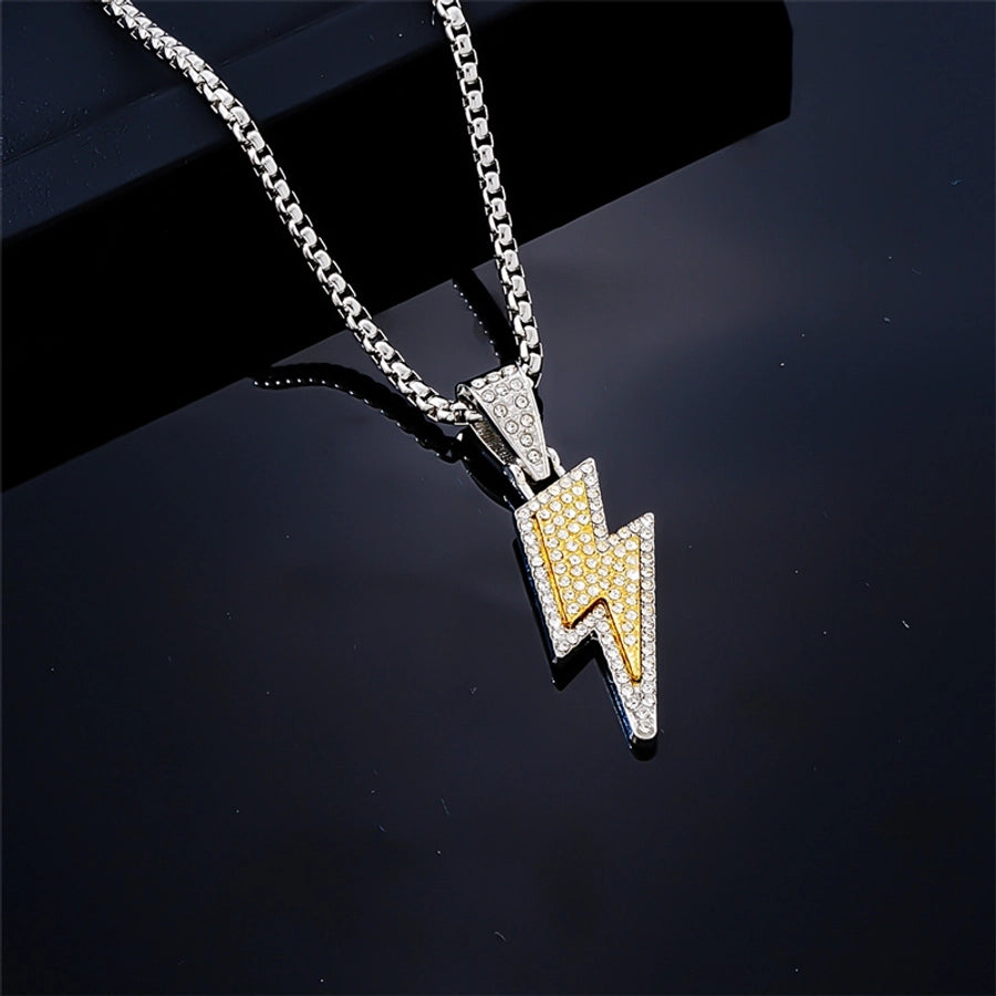 Lightning rhinestone plated pendant necklace