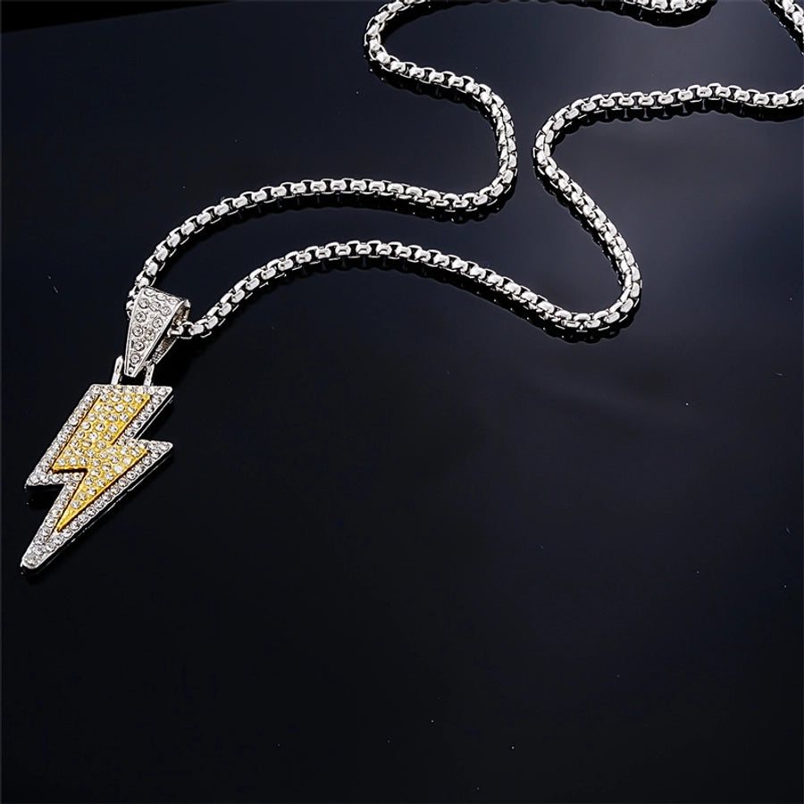 Lightning rhinestone plated pendant necklace