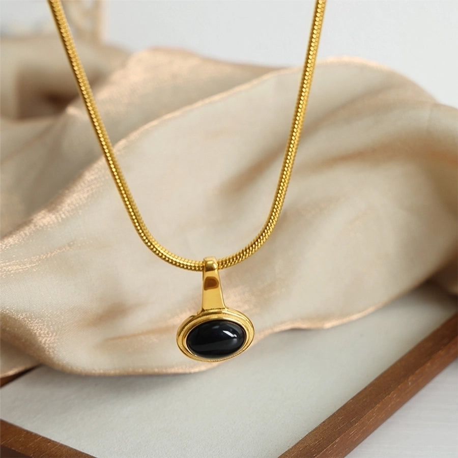 Elegant Oval Glass 18K Gold Plated Pendant Necklace