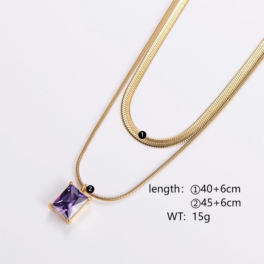 Square crystal Zircon Double Layer Necklaces