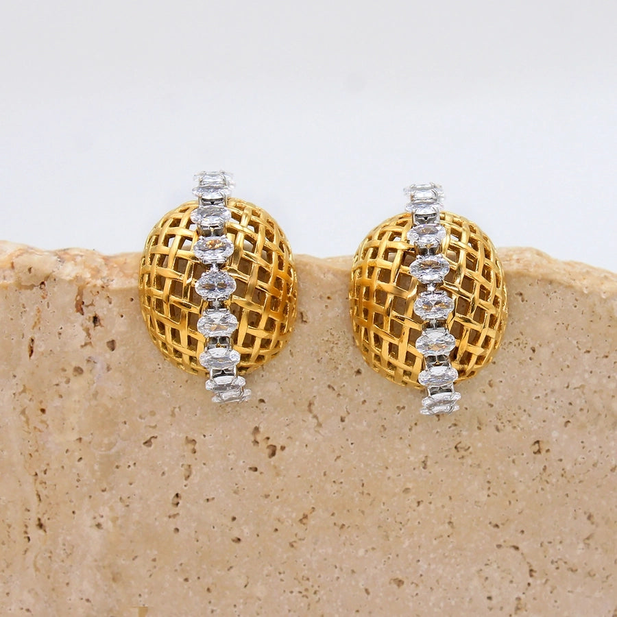 White Zircon Blue Rhinestone 18K Gold Plated Ear Studs