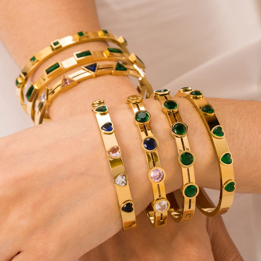 Coloured crystal top shape gold plated zircon bangle