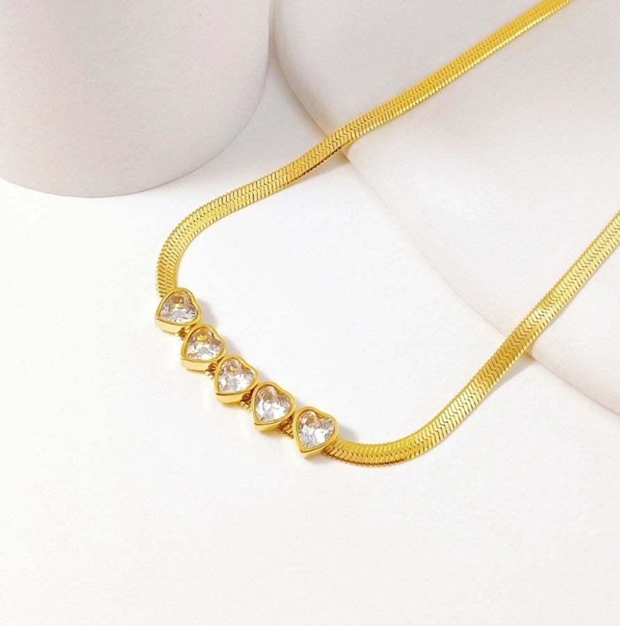 Coloured love hearts zircon Inlay Necklace
