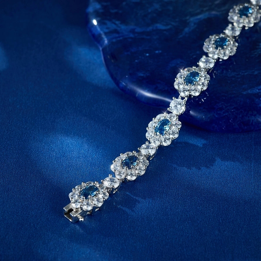 Sterling Silver White Gold Plated Luxurious Flower Zirconia Bracelets
