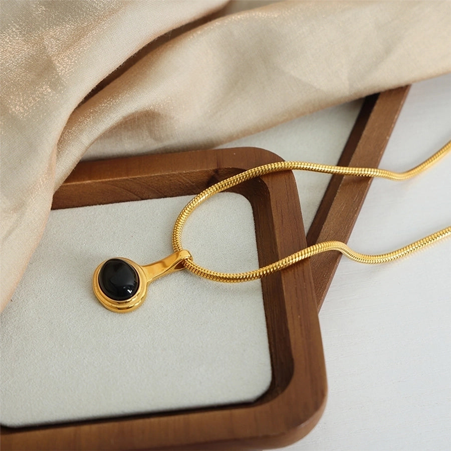 Elegant Oval Glass 18K Gold Plated Pendant Necklace