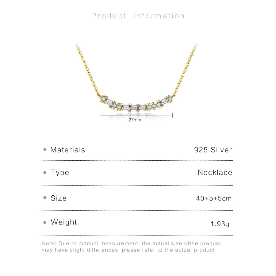 S925 Sterling Silver Rectangular Zircon Pendant Necklace