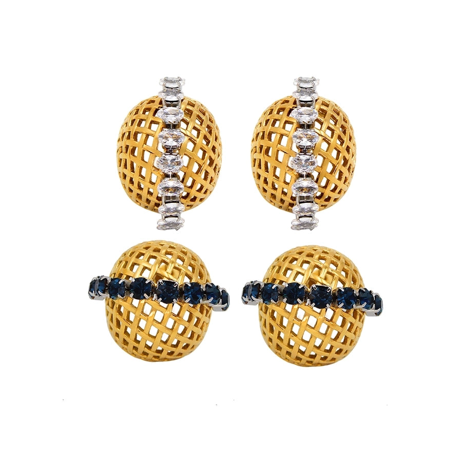 White Zircon Blue Rhinestone 18K Gold Plated Ear Studs