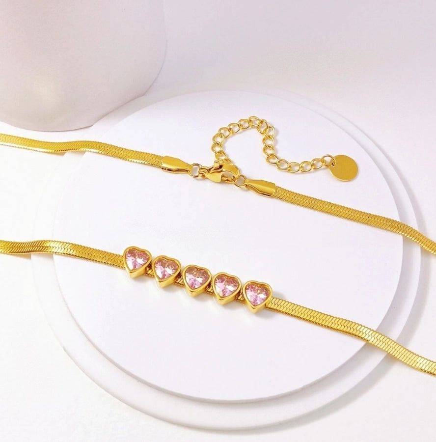 Coloured love hearts zircon Inlay Necklace