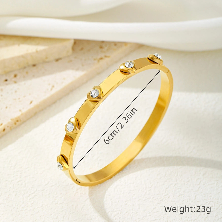 Vintage Style Star & Heart Shape 18K Gold Plated Rhinestones Bangle