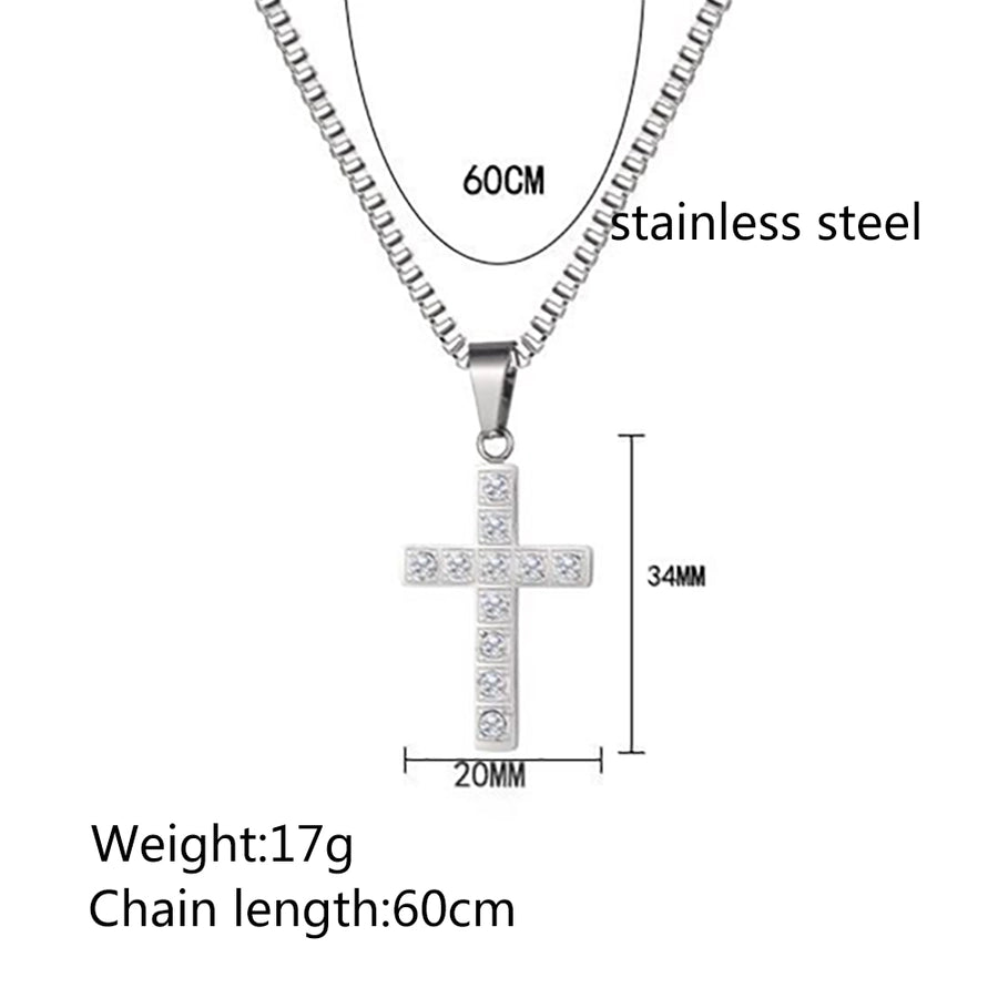 Stainless Steel 18K Gold Inlay Cross Zircon Pendant Necklace