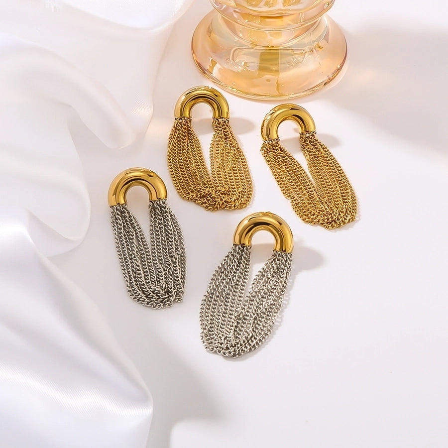 1 Pair Classic Semicircle Tassel Lines 18K Gold Plated Drop Earrings