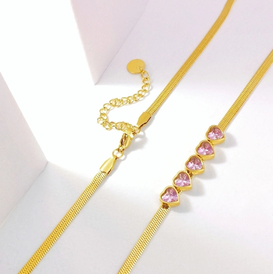 Coloured love hearts zircon Inlay Necklace