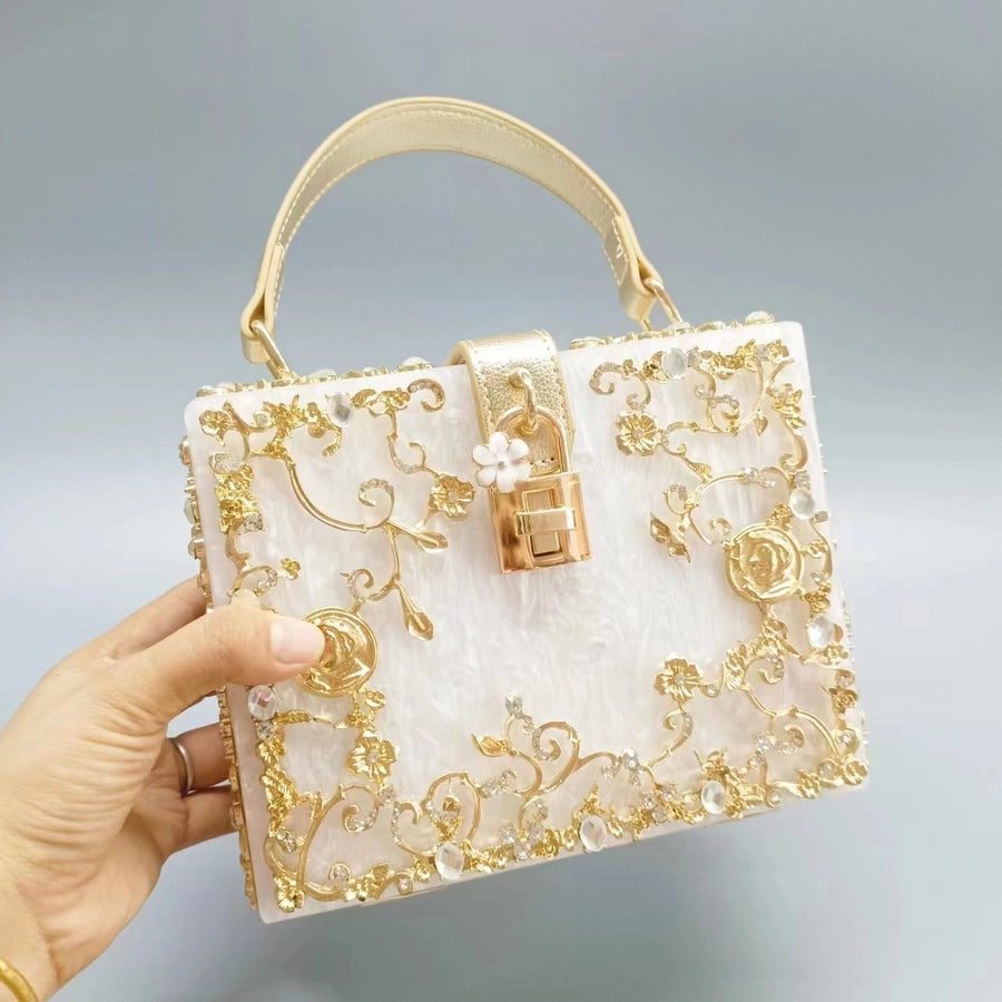Acrylic White Gold Diamond Bag