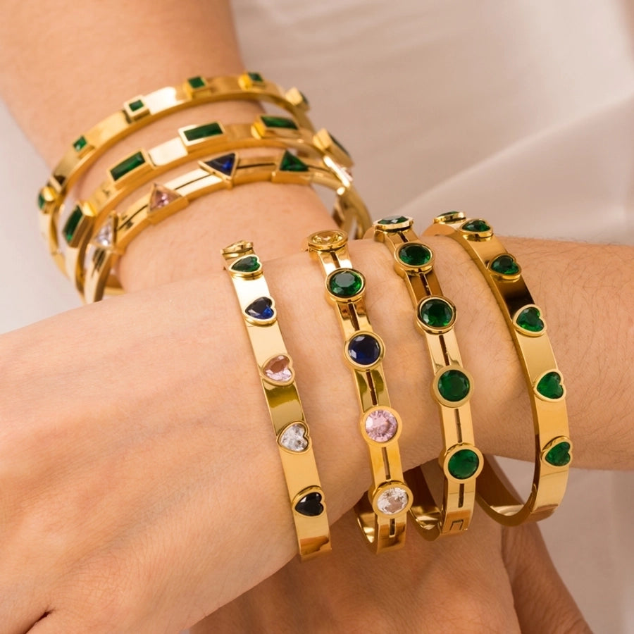 Coloured crystal top shape gold plated zircon bangle