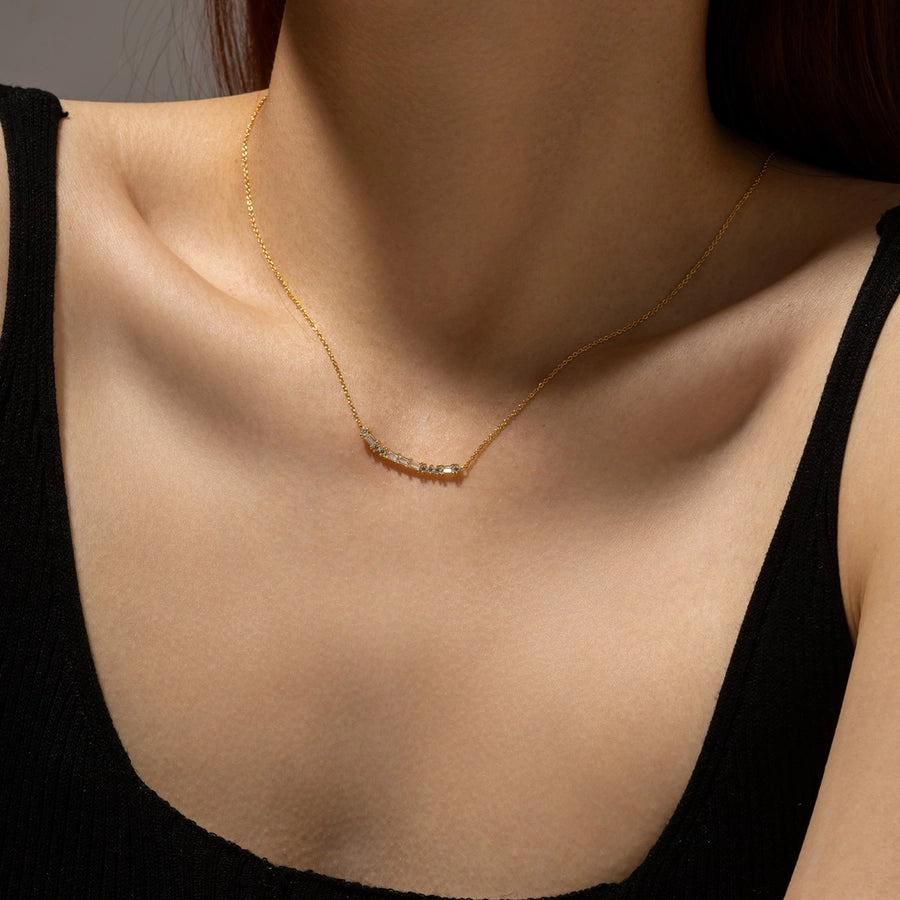 S925 Sterling Silver Rectangular Zircon Pendant Necklace