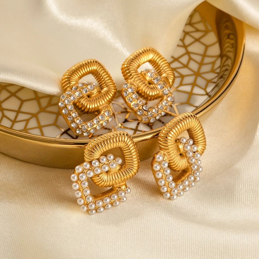 1 Pair Rhombus Plating Inlay SS Pearl Earrings