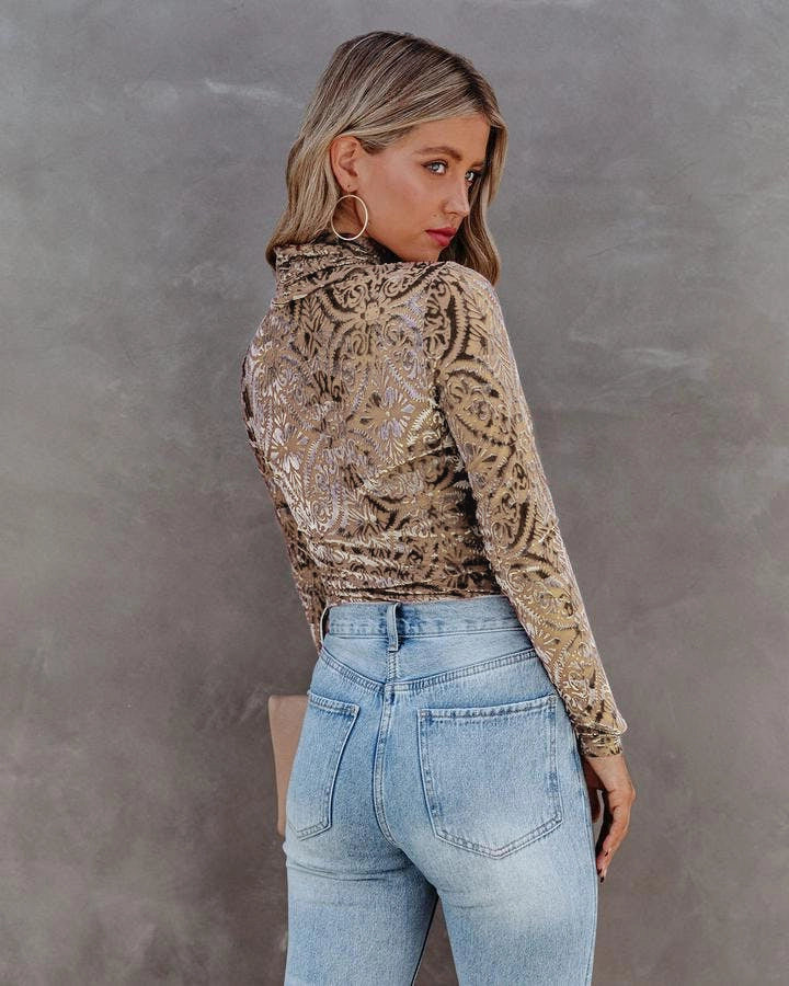 Long Sleeve High Neck Printed Cardigan