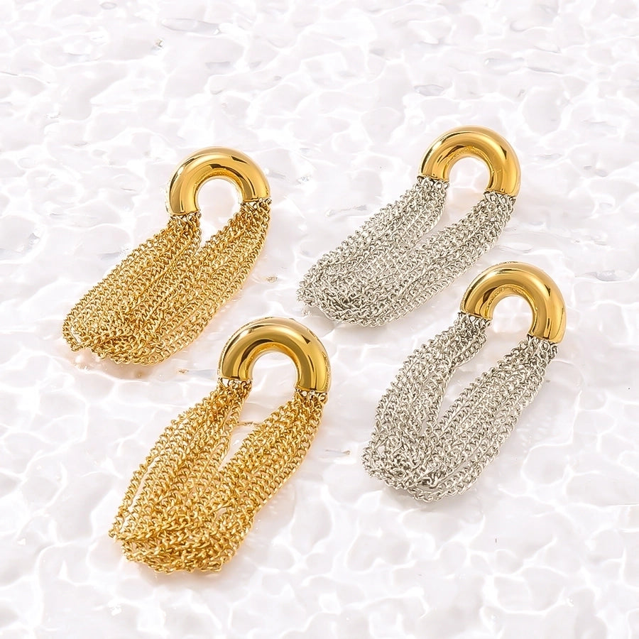 1 Pair Classic Semicircle Tassel Lines 18K Gold Plated Drop Earrings