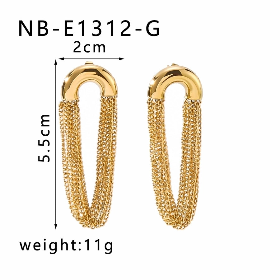 1 Pair Classic Semicircle Tassel Lines 18K Gold Plated Drop Earrings