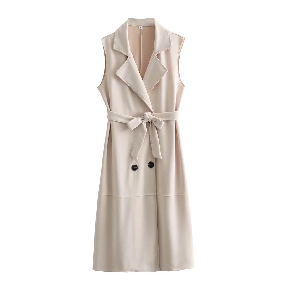 Elegant beige colour belt tie trench jacket
