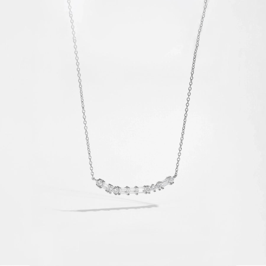 S925 Sterling Silver Rectangular Zircon Pendant Necklace