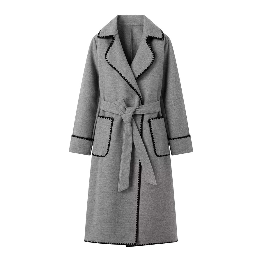 Warm long-sleeved lapel woolen lace-up jacket