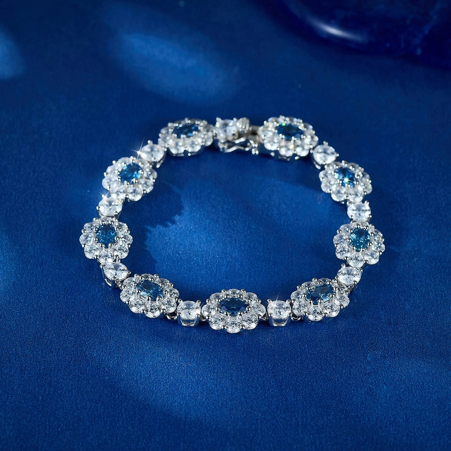 Sterling Silver White Gold Plated Luxurious Flower Zirconia Bracelets