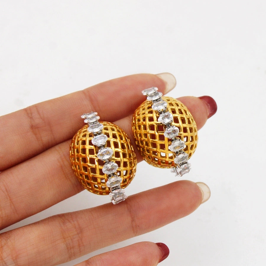 White Zircon Blue Rhinestone 18K Gold Plated Ear Studs