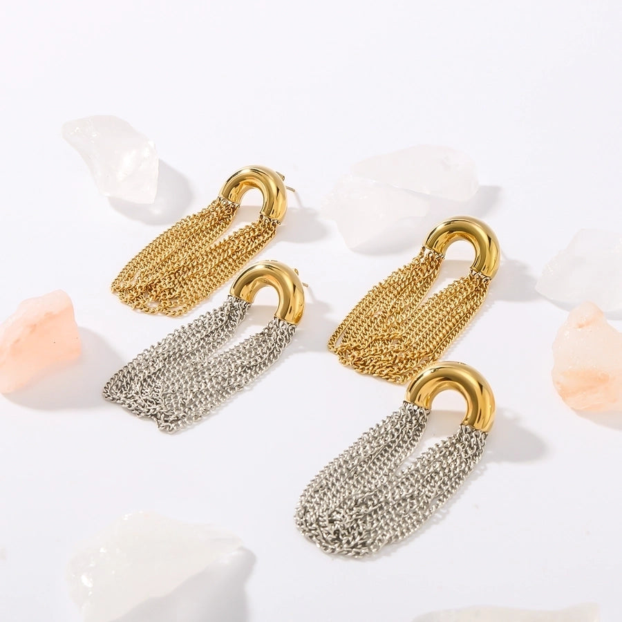 1 Pair Classic Semicircle Tassel Lines 18K Gold Plated Drop Earrings