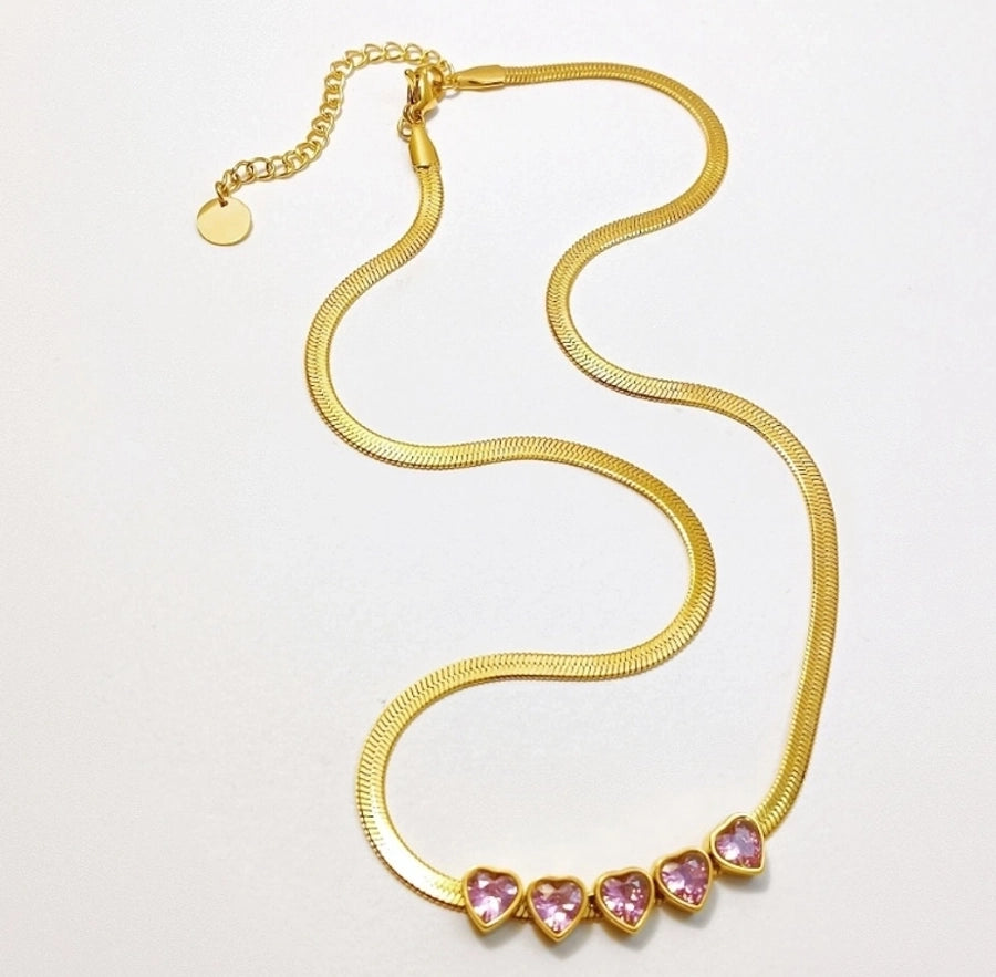 Coloured love hearts zircon Inlay Necklace
