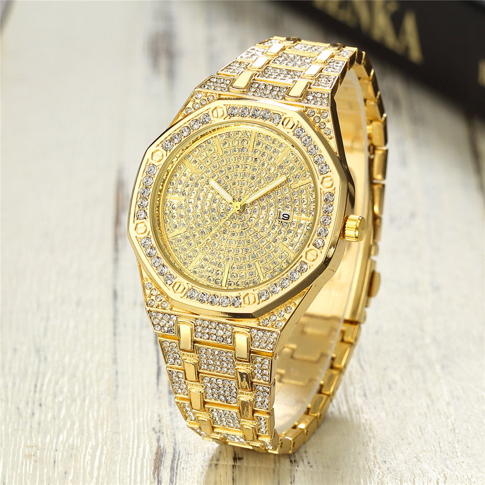 large dial rhinestoned steel strap watch