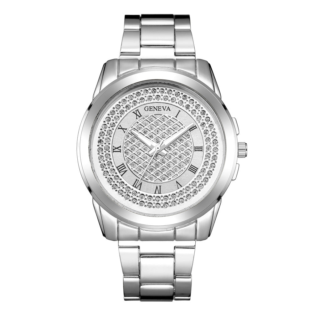 Geneva rhinestone men's steel strap watch