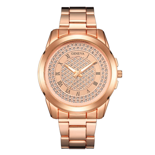 Geneva rhinestone men's steel strap watch